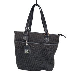 Vtg Anne Klein Black Iconic‎ Lion Logo Print Tote Shoulder Bag L City Chic